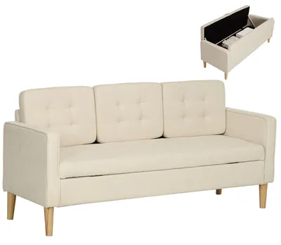 Produktbild von HOMCOM 3 Sitzer Sofa, Couch mit Stauraum, Holzbeine, Samtoptik für Wohnzimmer