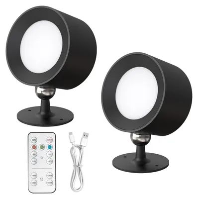 Produktbild von LED Wandleuchte Schwarz Kabellos 360° Drehbar 2er-Pack