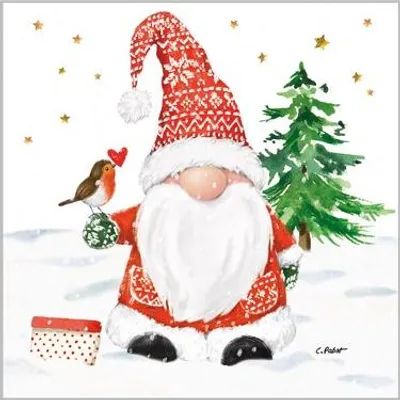Produktbild von 20 kleine Cocktailservietten Christmas Buddy - Winterzwerg im Schnee 25x25cm