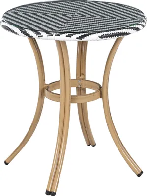 Produktbild von BELIANI Gartentisch mit schwarzem und weißem Muster Rattan ø 70 cm Balkon Terrasse Garten Außenbereich