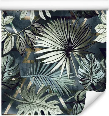 Immagine prodotto di rotolo di VLIES WALLPAPER da 10 m Foglie tropicali Sfondo geometrico 6553