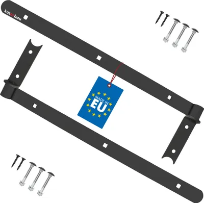 Produktbild von KOTARBAU® 2er Set Ladenband schwarz 500 mm Kreuzgehänge pulverbeschichteter Stahl  Türband Holztür Band Fensterladen Holz Tor Scharniere Schwerlast Torband Winkelband Türscharniere Ladenband mit Klobe