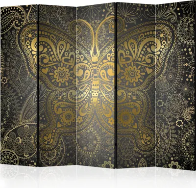 Zdjęcie produktu dla Nowość! Parawan dekoracyjny ścianka działowa ścianka działowa hiszpańska ścianka XXL ornament szary złoty motyl 225x172 cm p-A-0004-z-c