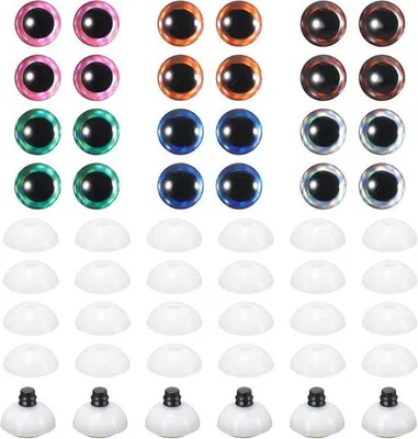 Produktbild von 48 Stück, 16 mm, Sicherheitsaugen für Puppen, realistische, farbige Sicherheitsaugen, Kunststoff, ideal für Bastelprojekte, Halloween-Dekoration
