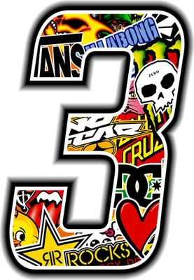 Produktbild von Sticker Rennnummer für Motorrad "3" Sticker Bomb 100 mm