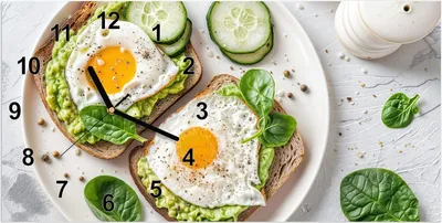 Produktbild von Wanduhr aus Glas mit Motiv Brot und Avocado- 60 x 30 cm - inkl. Aufhängesystem