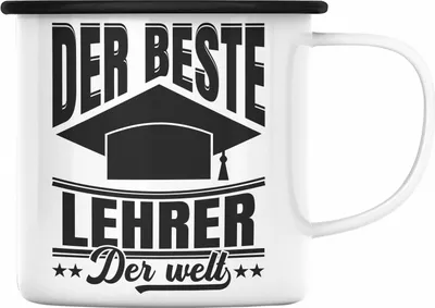 Produktbild von Trendation - Der Beste Lehrer Der Welt Emaille Tasse Geschenk Abschied Abschiedsheschenk Lehrer Abi Abitur Spruch (Schwarz)