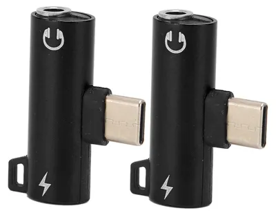 Image de Lot de 2 adaptateurs audio USB-C vers jack 3,5 mm 2-en-1, type C vers jack 3,5 mm : pour écouter de la musique tout en rechargeant. En ABS résistant. USB-C vers jack audio. Noir.