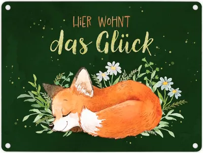Produktbild von Fuchs Metallschild in 15x20 cm in grün mit Spruch Hier wohnt das Glück