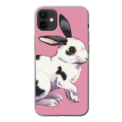Produktbild von MuchoWow® Handyhülle Schutzhülle Hülle für iPhone 12 mini Kaninchen mit rosa Hintergrund Silikon Softcase Handy Hülle - Bild