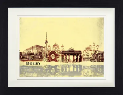 Produktbild von Berlin Gerahmtes Bild Mit Edlem Passepartout | Wand-Bilder | Im Bilderrahmen - Städte-Collage, Vintage Style (30 x 40 cm)