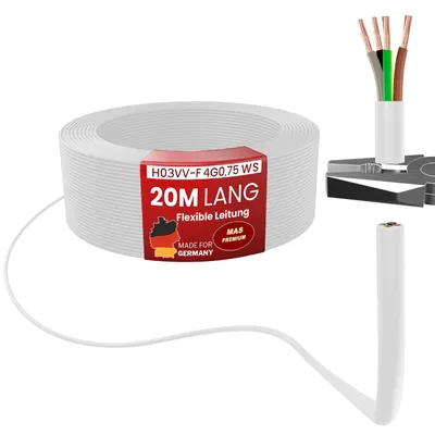 Produktbild von 20m Kunststoffschlauchleitung H03VV-F 4G0,75 Weiß Flexible Leitung Gerätekabel