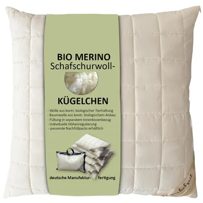 Produktbild von Bio Merino Kopfkissen mit Schafschurwollkugeln 80x80 cm Bezug kbA / Füllung kbT