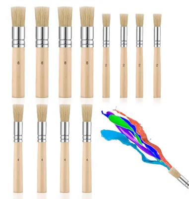 Imagen del producto de Pinceles redondos, juego de 12 unidades, con cerdas naturales, de diferentes tamaños, aptos para pinturas acrílicas y al óleo