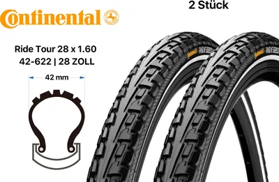 Produktbild von 2 Stück 28 Zoll Continental Tour Ride Fahrrad Reifen Mantel Decke Tire 42-622 Reflex