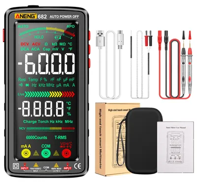 Obrázek produktu pro ANENG 682 6000 měrných bodů, velký digitální multimetr s LCD displejem, inteligentní dobíjecí univerzální měřicí přístroj s ochranou proti spálení, displej s invertovaným zobrazením, tester NCV s baterkou pro měření napětí, proudu, odporu, kapacity, teploty, frekvence, zapnutí/vypnutí a diod
