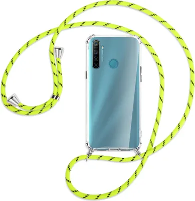 Produktbild von Handykette Backcover-Schutzhülle mit Band (Metall silberfarben) für Realme 5 / 5i - neongelb