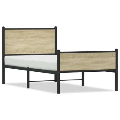 Zdjęcie produktu dla vidaXL Metalowe łóżko bez materaca dąb sonoma 100x200 cm