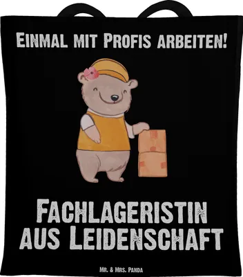 Produktbild von Mr. & Mrs. Panda Jutebeutel Fachlageristin Leidenschaft - Schwarz - Geschenk, Tasche, Ausbildung, Laptoptasche, Beutel, Spruch, Tote Bag, Shopping, Lustig