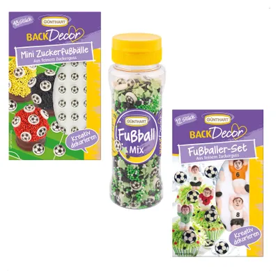 Produktbild von BackDecor Fußball Set 48 Mini Fußbälle, Zucker Fußballer und Fußball Streusel Mix aus Zucker