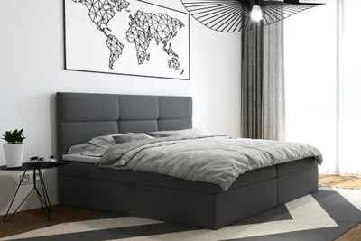Produktbild von TRADA Top Boxspringbett 160x200 cm Doppelbett mit zwei Bettkästen und Bonell Matratze Dunkelgrau