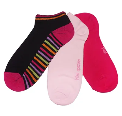 Produktbild von Kinder Sneaker Socken 3-er Pack aus Baumwolle Bunt Schwarz und Rosa Größe 31-34
