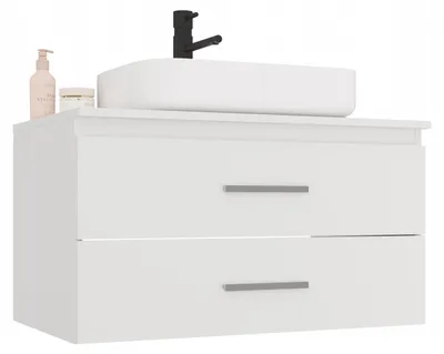 Produktbild von NEL 80 Badezimmer-Waschtischunterschrank, weiß, wandhängend, 2 Schubladen, 80 x 50 x 45 cm