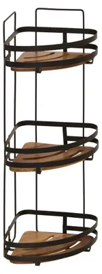 Produktbild von Badezimmer-Duschregal - schwarzes Metall/Akazienholz - stehend - 22 x 22 x 55 cm