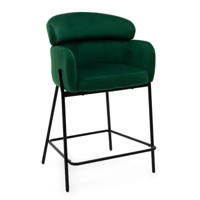 Zdjęcie produktu dla NEW HOME Hoker BOLZANO stołek do jadalni tapicerowany do salonu glamour z podłokietnikami - zielony - nowoczesne meble welur aksamit