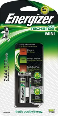 Produktbild von Energizer Mini Charger, Nickel-Metallhydrid (NiMH), Überlast, AA, AAA, 2 Stück(e), Akkus/Batterien enthalten
