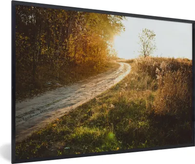 Produktbild von MuchoWow® Gerahmtes Poster Weg - Natur - Baum 90x60 cm - Poster mit Schwarzem Bilderrahmen Wandposter Rahmen Foto Bilder - Fotorahmen - Foto-Plakat