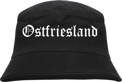 Produktbild von Ostfriesland Fischerhut - Altdeutsch - bedruckt - Bucket Hat Anglerhut Hut Schwarz L/XL