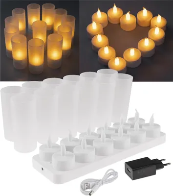 Produktbild von ChiliTec LED Kerze Teelichter im Glas 12 Stück Aufladbar