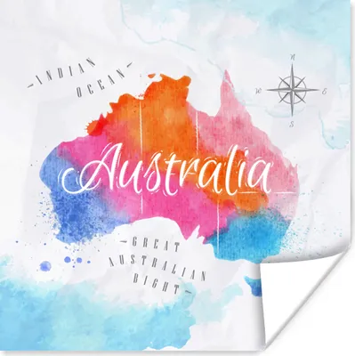 Produktbild von MuchoWow® Poster Ölgemälde - Weltkarte - Australien 50x50 cm - Wohnzimmerdekoration