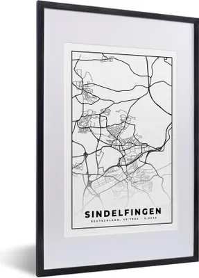 Produktbild von MuchoWow® Gerahmtes Poster Karte - Sindelfingen - Karte - Stadtplan 40x60 cm - Poster mit Schwarzem Bilderrahmen Wandposter Rahmen Foto Bilder - Poster in Rahmen