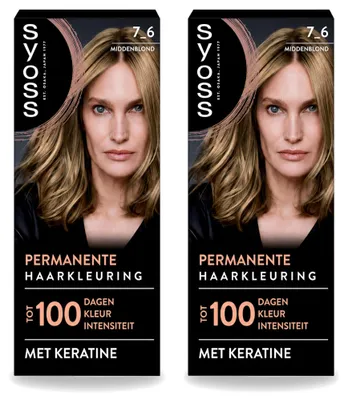 Produktbild von 2 x Syoss Dauerhafte Coloration 7-6 Mittelblond mit Keratin - Vorteilspackung - 2 Stücke