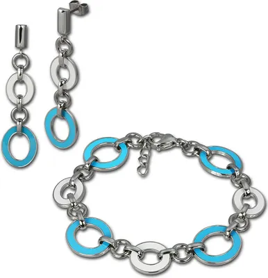 Produktbild von Amello Edelstahl silber türkiser weißer Emaillelack stahlfarben Damen Sets ESSG08T