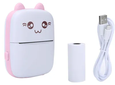 Image de Verk 27319 : Mini imprimante thermique pour photos sur étiquettes, Bluetooth, motif chat rose