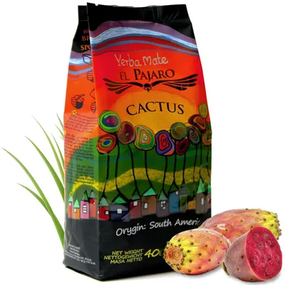 Produktbild von Yerba Mate-Tee El Pajaro Cactus 400g - Starkes Paraguayisch yerba mate tee - Kaktus in Pulverform und Zitronengras