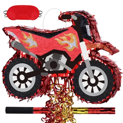 Obrázok produktu pre Motokrosový piñata s tyčou a maskou na oči, ideálny na tematické oslavy