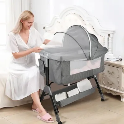 Image de Lit bébé 3 en 1 avec hauteur réglable et roulettes