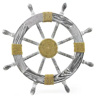 Productafbeelding van Houten Scheepsstuur - Scheepsrad Decoratie - Maritieme Decoratie - Handgemaakt Grenenhout - 40 cm Diameter - Natuurlijk Hout