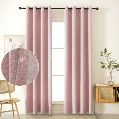 Produktbild von 2 Stück Vorhänge Leinenoptik Blickdicht Stern mit Ösen Gardinen Dekoschal für Wohnzimmer Schlafzimmer Kinderzimmer, B132xH213cm, Rosa