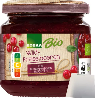 Produktbild von Edeka  Wild-Preiselbeeren 40 % Fruchtanteil (220g Glas) + usy Block