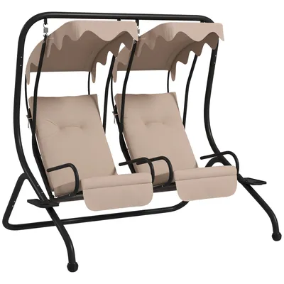 Produktbild von Outsunny Hollywoodschaukel mit Becherhalter und Sitzkissen, 2-Sitzer Gartenschaukel mit Sonnendach, Schaukelbank belast bis 220 kg, Gartenliege für Ga