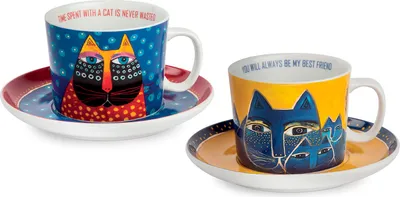 Produktbild von Gilde 4tlg. Set, Cappuccinotasse, "Fantastic Felines", Porzellan, mehrfarbig, VE 1, 2 Stück wie abgebildet, B. 13 cm, H. 8 cm, D. 10 cm 81378