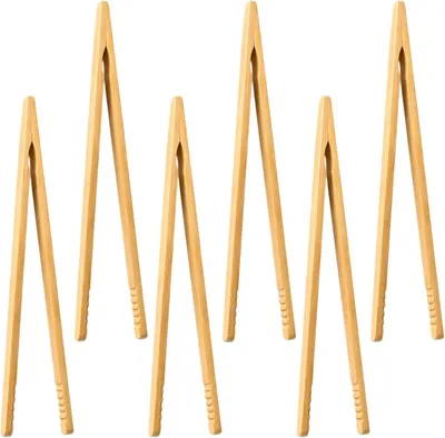 Imagen del producto de Pinzas para asar de bambú, juego de 6 unidades, reutilizables, para uso en la cocina