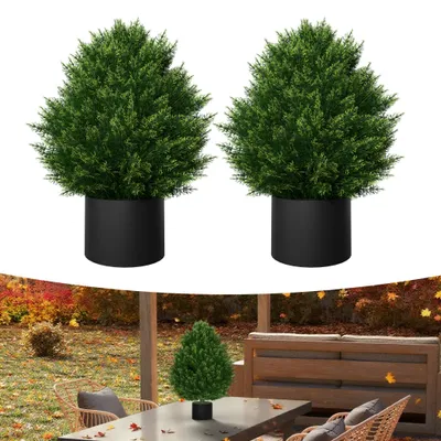Produktbild von UISEBRT 2er Set Künstlicher Buchsbaum 60cm im Topf - Kleine Zeder, UV-beständige Kunstpflanzen für Schlafzimmer, Wohnzimmer & Büro