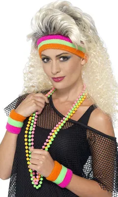 Produktbild von Neonfarbenes Disco 80er Scrunchies Stirnband 3tlg.