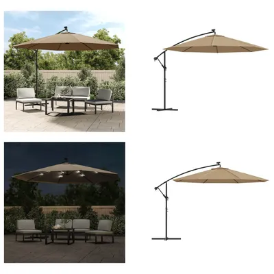 Obrázok produktu pre vidaXL Konzolový slnečník s LED svetlami a kovovou tyčou 350 cm Taupe - Slnečník - Slnečníky - Konzolový slnečník